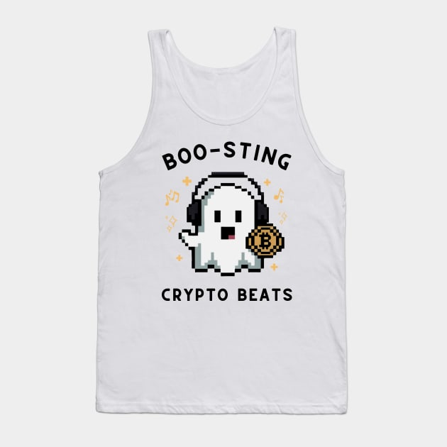 Crypto Ghost - 8-Bit Music Halloween Design Tank Top by Pixel Punkster